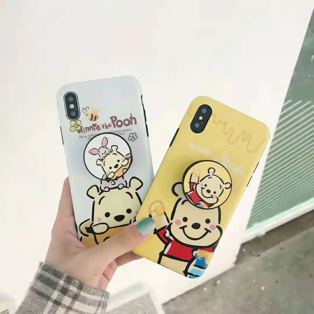 

Luxury candy cute cartoon Winnie Pooh soft case for iphone 6 6s 7 8 plus X XR XS MAX silicone holder stand phone capa coque