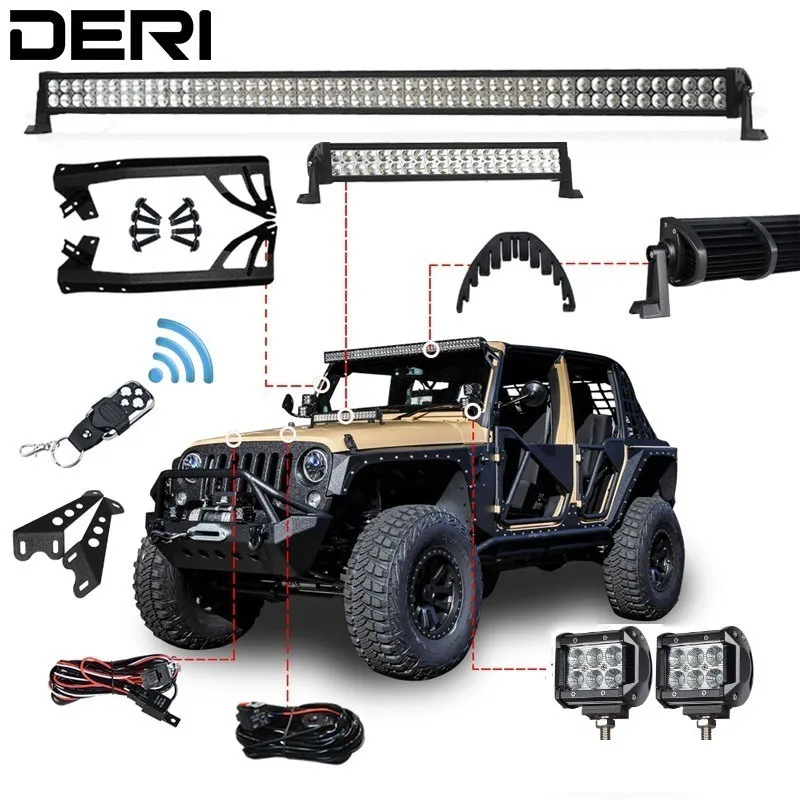 

52" 22" 4" 300W 120W 18W Dual Row Combo Straight Offroad LED Work Light Bar Remote Control Switch For JEEP Wrangler JK 07-17 Kit