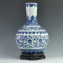 Античная имитация Китайская Голубая и белая декоративная керамика небесная сферическая ваза