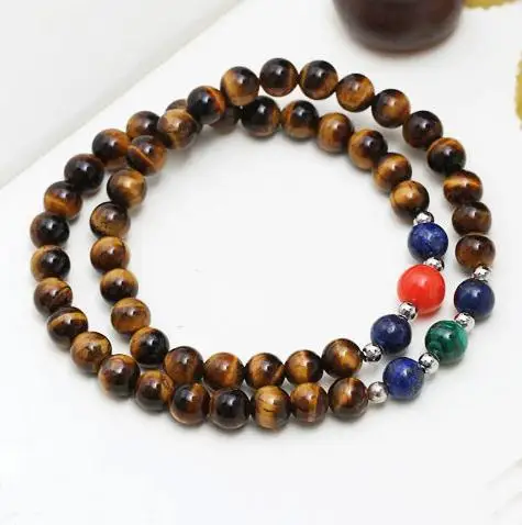 

Gem Beaded Bracelet Jewelry Stone Semi Precious Bracelet Double Rows Natural Round Tiger Eye Stone Bracelet For Women