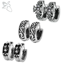 ZS, панк, маленькие серьги-кольца, череп, крест, нержавеющая сталь, ювелирные изделия для мужчин, хип-хоп, круглые серьги, Надеваемые На ушной хрящ, байкерские ювелирные изделия, 1 пара