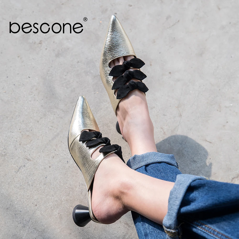 BESCONE Brand Sexy Women Shoes Top Quality Comfortable Genuine Leather Slingback Female Shoes Spike Heels Pointed Toe Pumps BO16 BESCONE Brand Sexy Women Shoes Top Quality Comfortable Genuine Leather Slingback Female Shoes Spike Heels Pointed Toe Pumps BO16