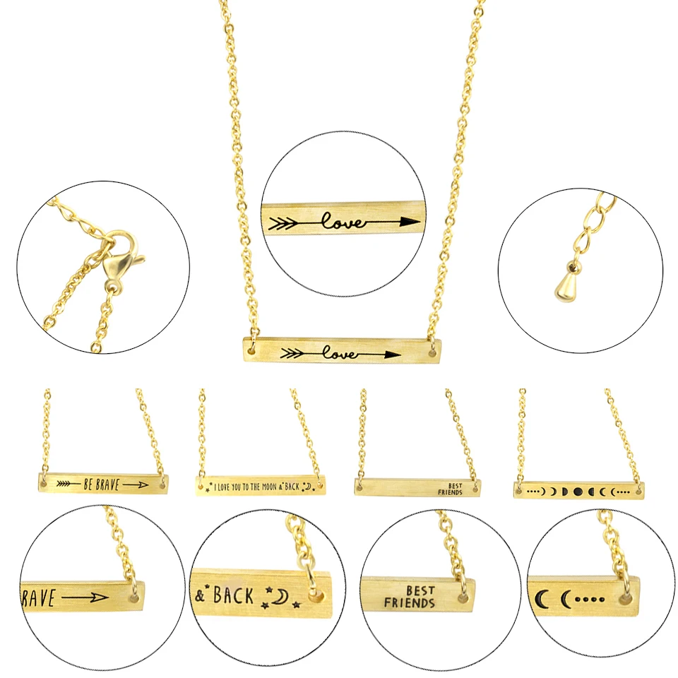 

GORGEOUS TALE Stainless Steel Chains Men Jewelry Geometric Tiny Bar Necklace for Women Engrave Letter BE BRAVE Pendant Necklace