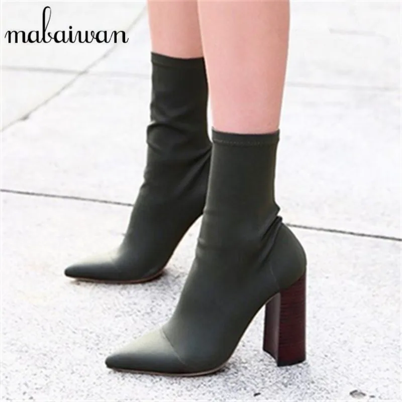 Mabaiwan Botines de tela elástica para Mujer, Botas gruesas de tacón alto  elástico, de punta estrecha, para otoño|botas mujer|boots pointed toeankle  boots - AliExpress