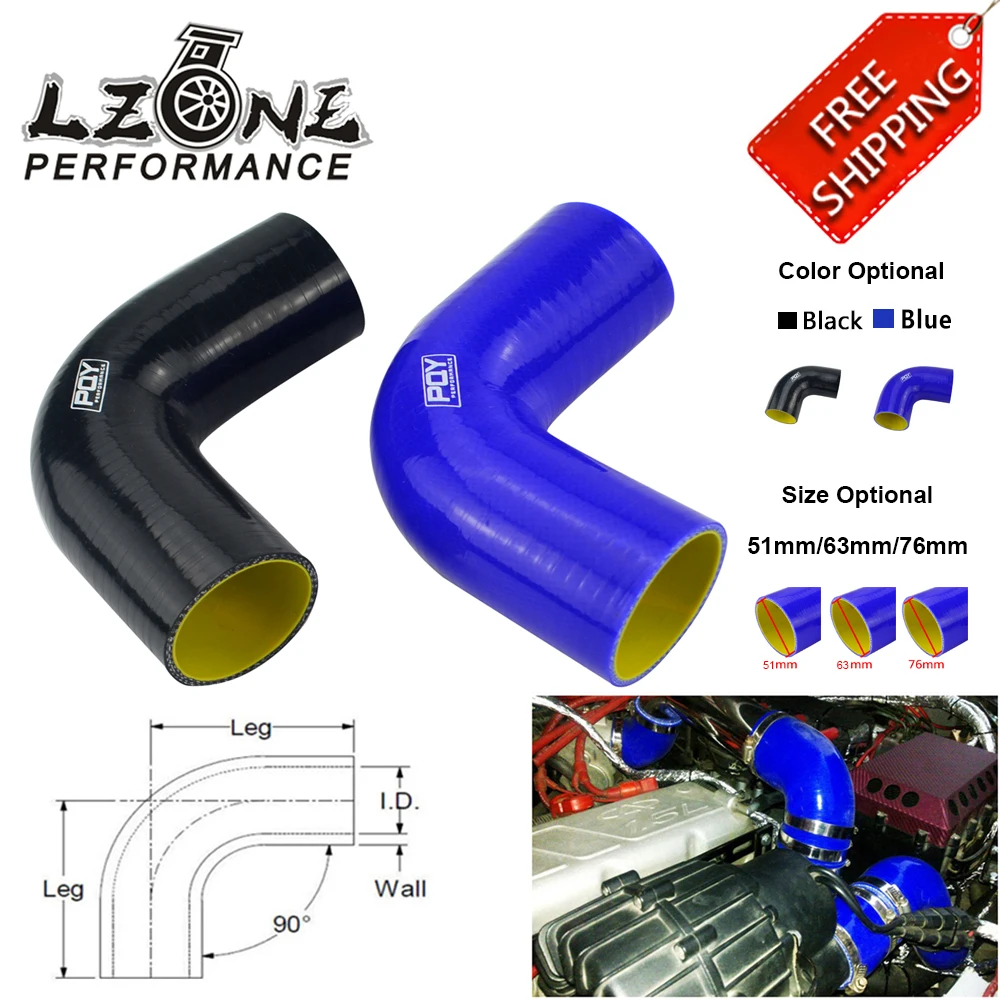 Livraison gratuite noir/bleu 2.0 "51mm/2.5 63mm / 3 76mm 90 degrés 45 degrés coude Silicone tuyau tuyau Turbo admission