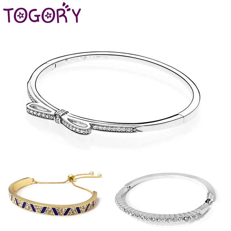 TOGORY новые серебряные в форме банта, мелкие браслеты Pulseira, ювелирные изделия, очаровательные браслеты и браслеты для женщин, подарок