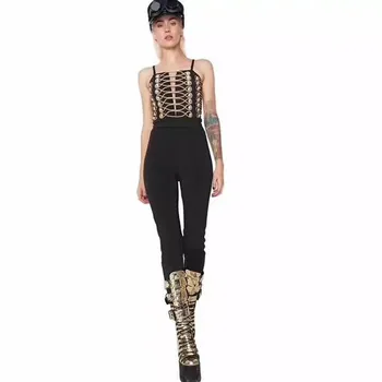 

New Style Sexy Women Jumpsuit Button Sleeveless Sequined Bandage Full Jumpsuit