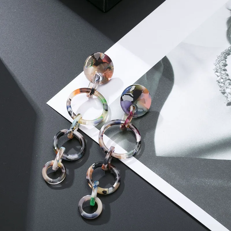Long String tortoise shell Earrings For Women Girls Bohemian Multicolored Circle Imitation Marble Wedding Party Gift | Украшения и