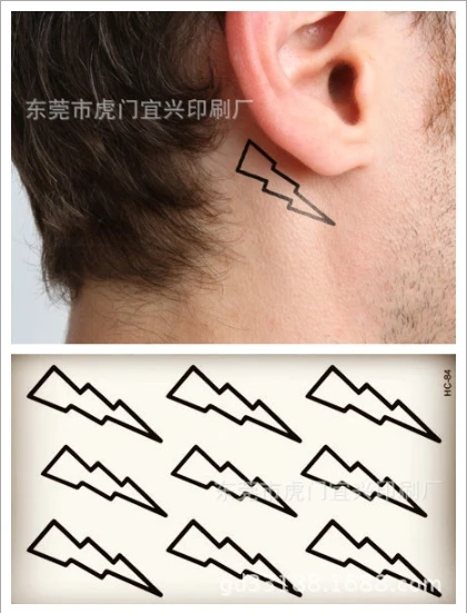 Petit Autocollant De Tatouage Temporaire Faux Foudre Oreille