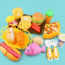 Children Kitchen Cutting Toys Pizza Hamburger Bread Fast Food Pretend Play Plastic Miniature Food Girls Kids Education Toy Gift