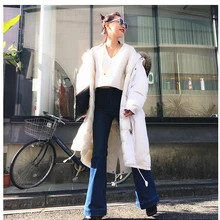 Ультра длинный абзац выше колена Свободный Плюс Размер большой меховой воротник оверсайз женский зимний пуховик утолщение