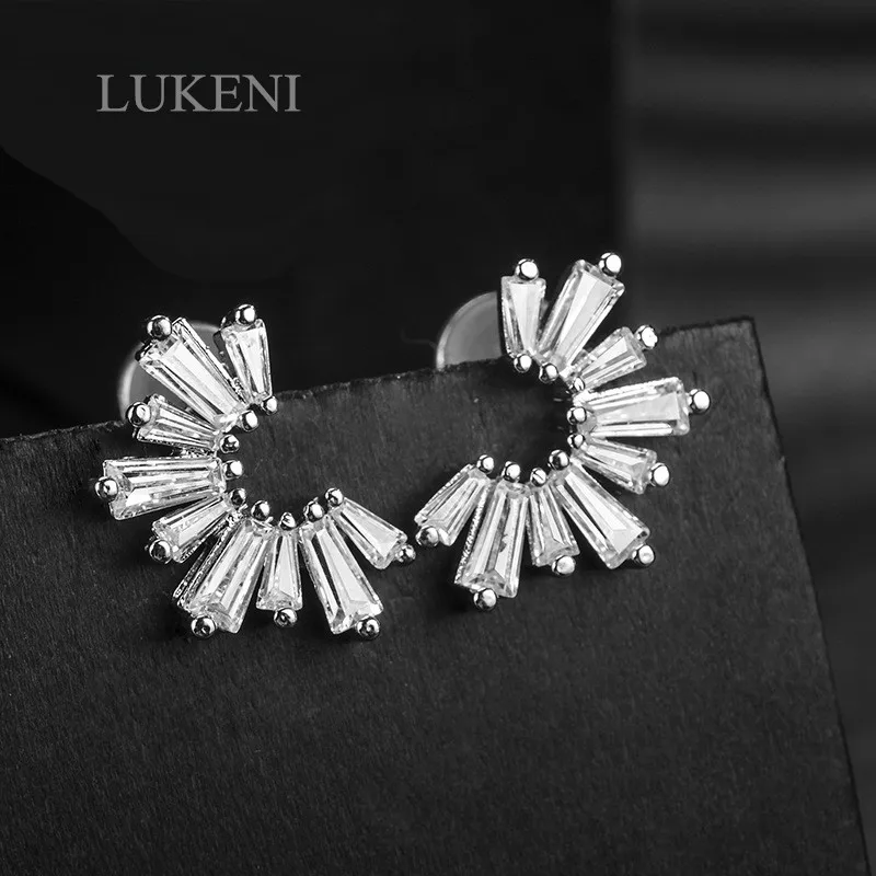 Lukeni личность белый Цвет микроинкрустация циркония Простые открытые геометрические серьги для Для женщин Свадебная вечеринка ювелирные изделия