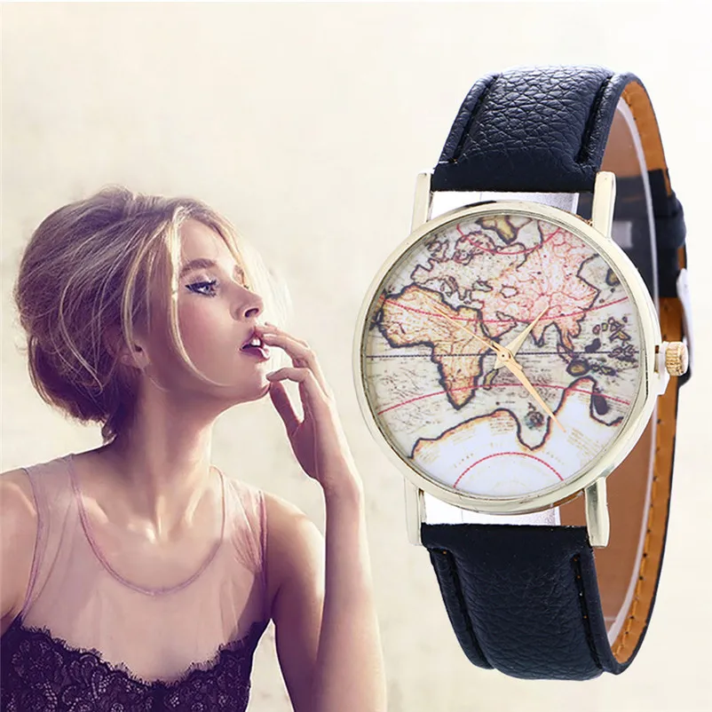 Women's watches 2018 fashion casual watches Creative Map Pattern Quartz Watch Leather Strap Belt Table Watch clock Relogios M17 (3)