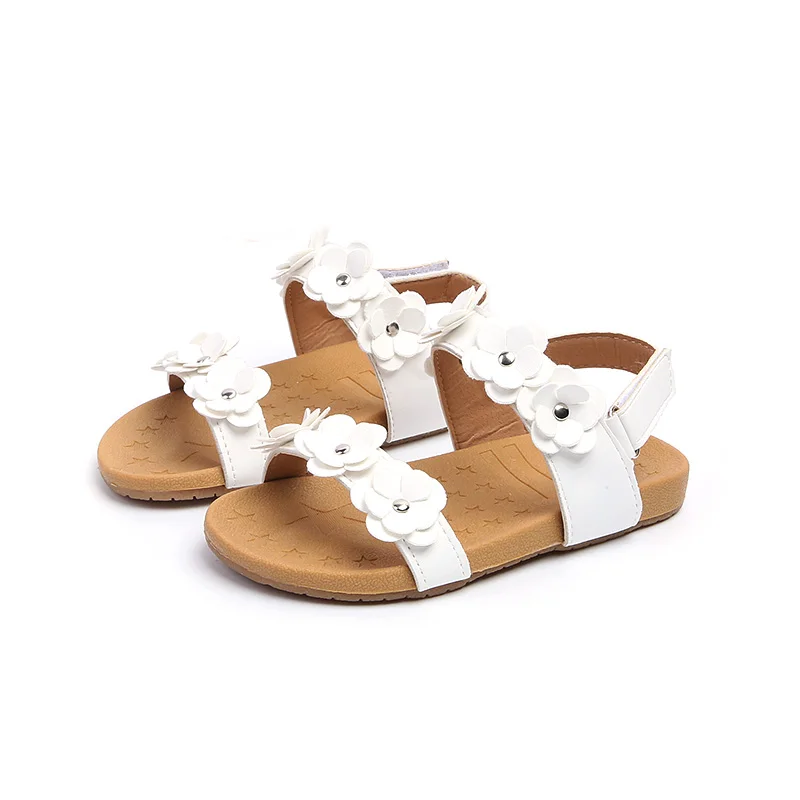 Top Selling Children Sandals for Girls Soft Leather Flowers Princess