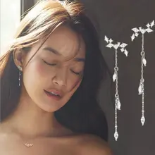 1 пара модные женские Свадебные Кристалл, Длинная кисточка листья кулон серьги циркон Висячие ювелирные изделия