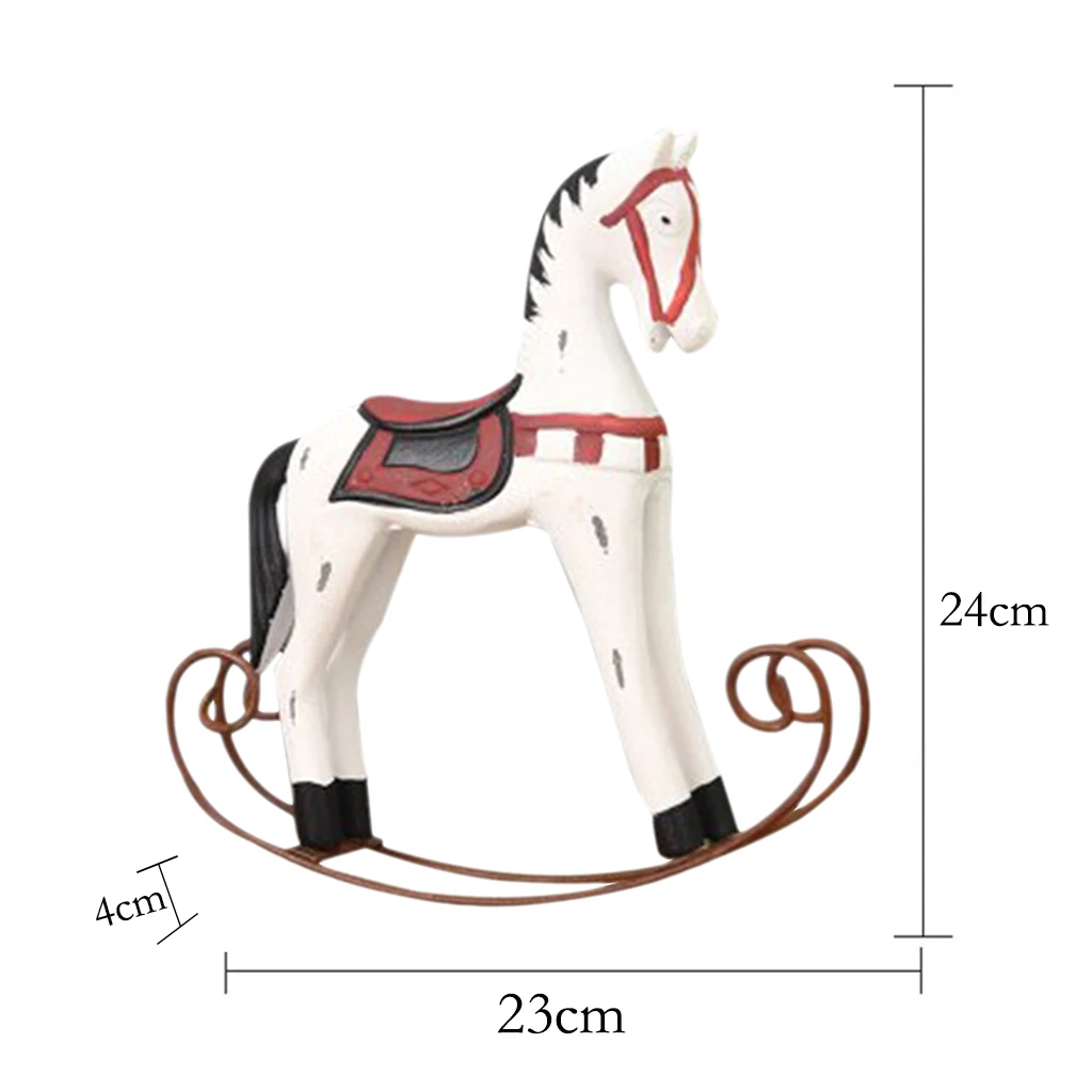 Nordic Wooden Rocking Horse Statue Wedding Decor Wood Horse Crafts DIY Bar Living Room Ornament Kids Toys