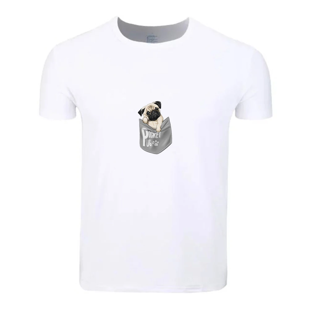 Хлопковая футболка с изображением мопса щенка для студентов летняя повседневная