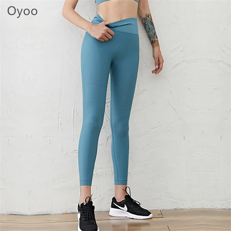 

Oyoo Green Compression Sport Leggings For Women High Waist Gym Seamless Leggings Tummy Control Yoga Pants