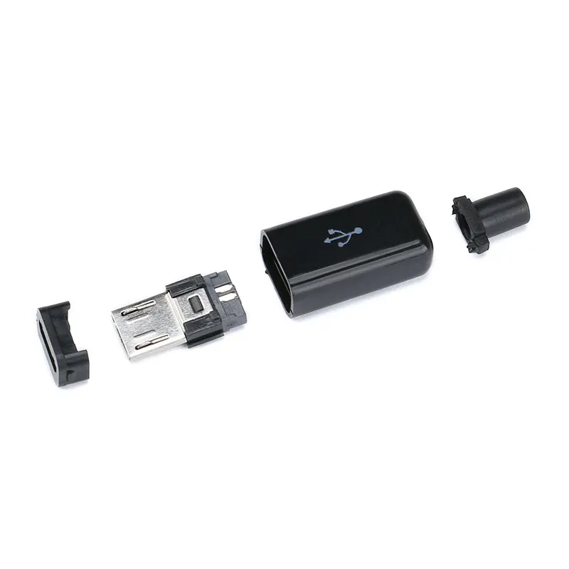 10 шт./лот, Черный Micro USB штекер, USB разъем, сделай сам, комплект с чехлами, сварка данных, интерфейс OTG, кабель для передачи данных, аксессуары