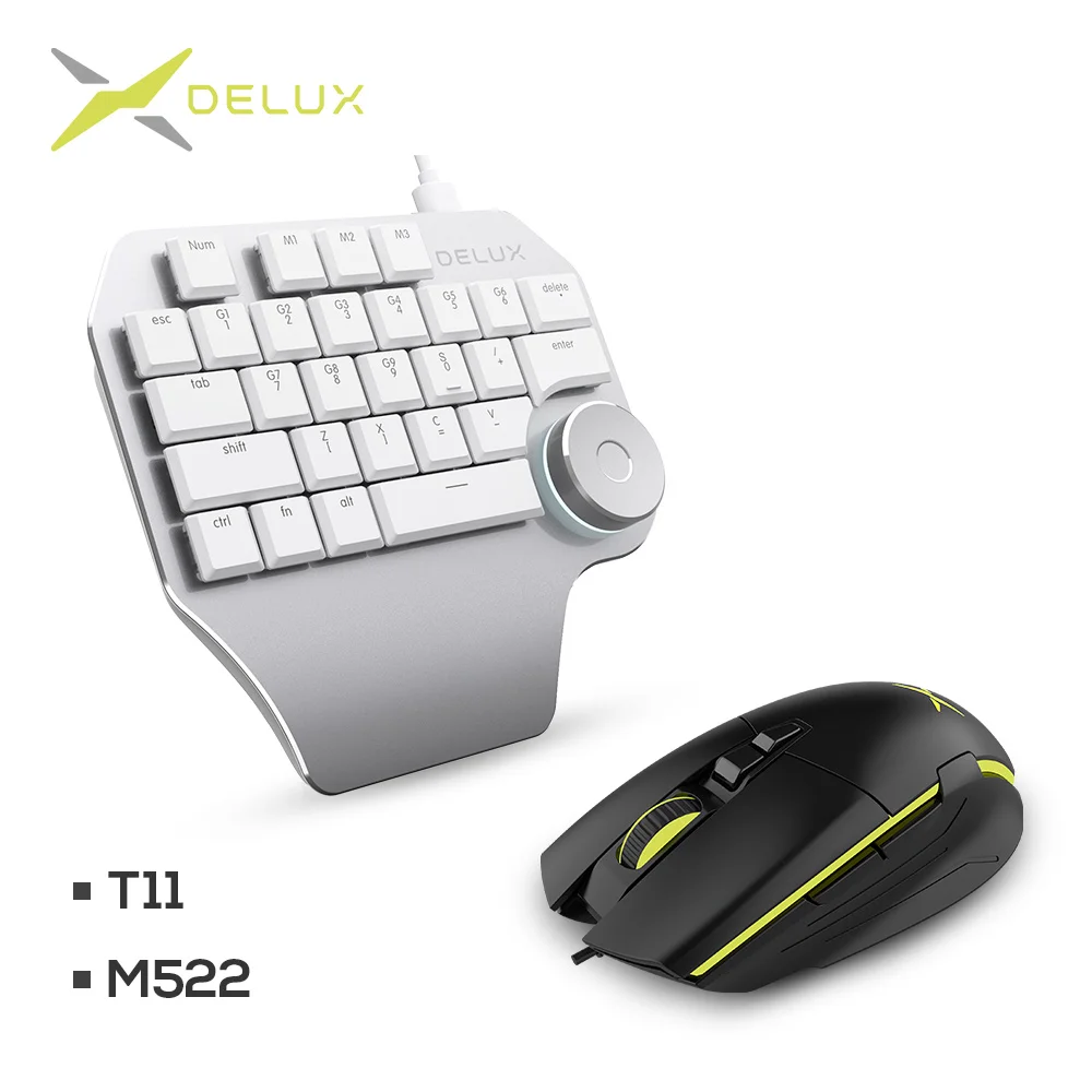 DELUX T11 дизайнерская клавиатура M522 оптическая проводная мышь Мыши dpi 6400 RGB светильник геймер ПК Клавиатуры Комбо для компьютера ноутбука