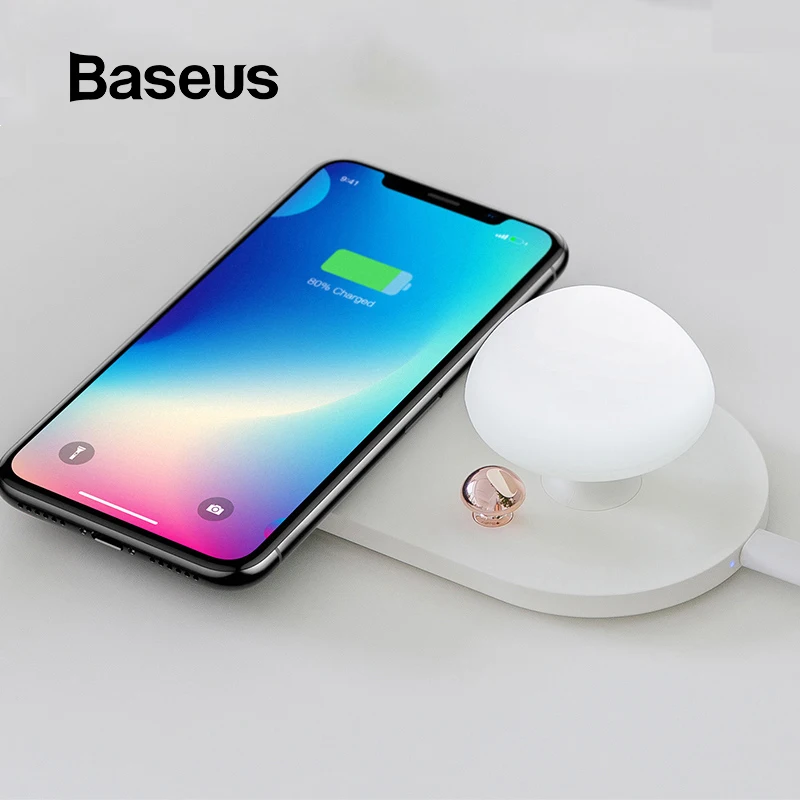 

Baseus Mushroom Nightlight Wireless Charger For iPhone Xs Max XR Samsung Note 9 Desktop Wireless Charging with a mini light lamp