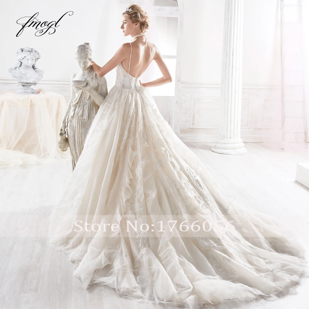 Fmogl Vestido De Noiva пикантные свадебное платье с открытой спиной 2019 обтягивающее на бретельках Аппликации Винтаж трапециевидной формы невесты