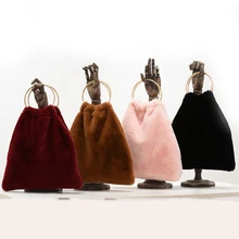 Роскошная дизайнерская женская меховая сумка из искусственного меха женская металлическая круглая сумка для денег уличная Сумка-тоут женская сумка для вечерние аксессуары сумка