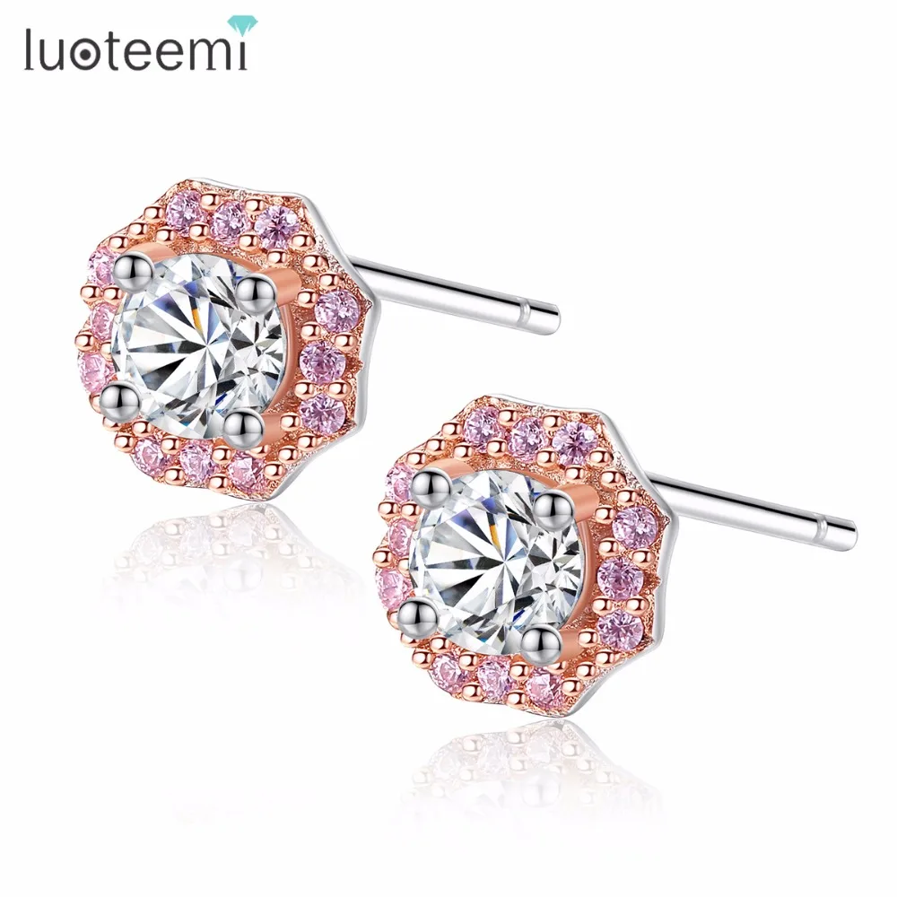 LUOTEEMI серьги-гвоздики, 925 пробы, Серебряный цветок, геометрическая форма, разноцветные, модные, модные, для женщин