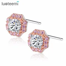 LUOTEEMI серьги-гвоздики, 925 пробы, Серебряный цветок, геометрическая форма, разноцветные, модные, модные, для женщин