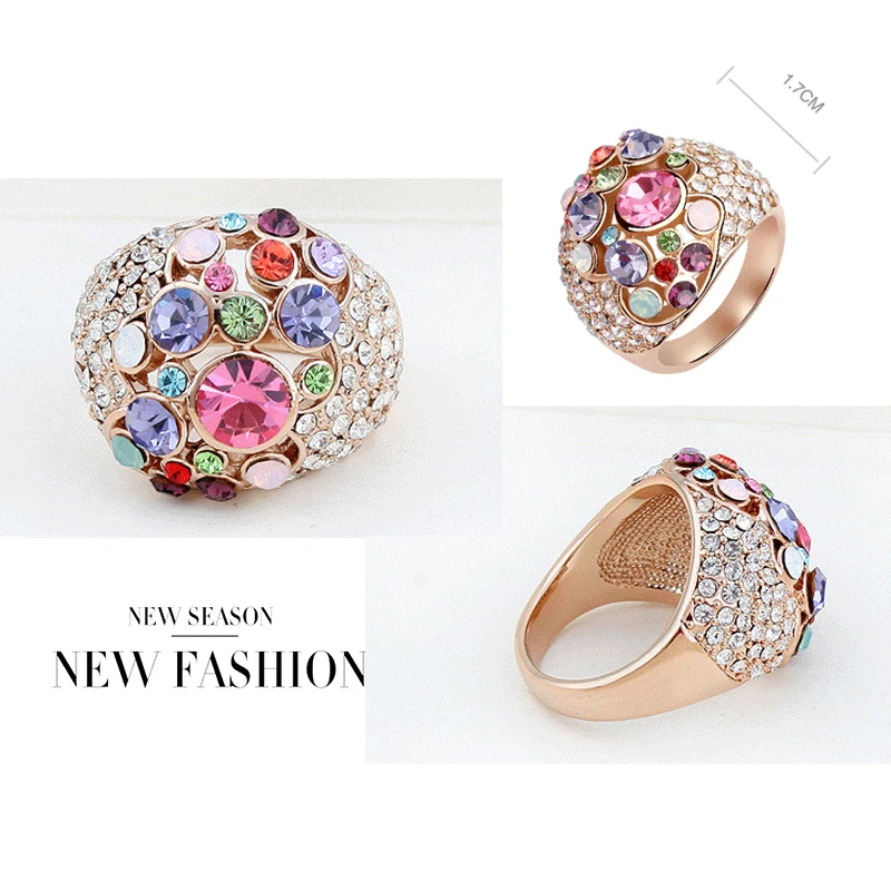 Женское коктейльное кольцо BAFFIN длинное с кристаллами Swarovski розовое золото