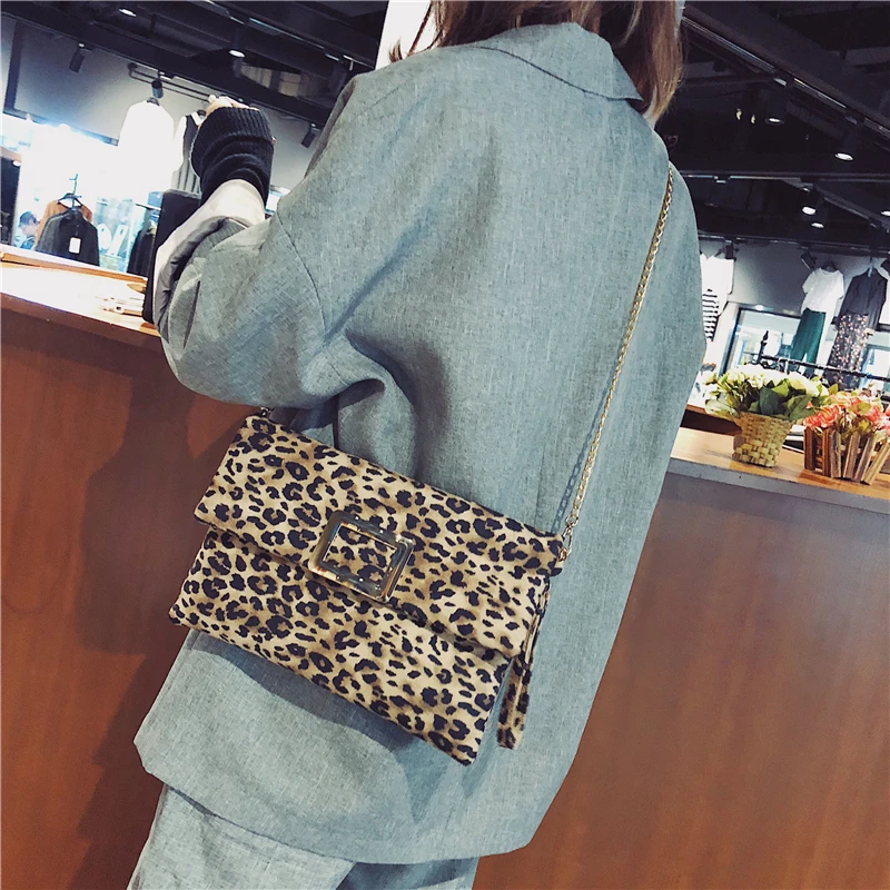 Leopard Конверт муфты для Для женщин мода складной Винтаж кожа Сеть Crossbody сумка женская сумка