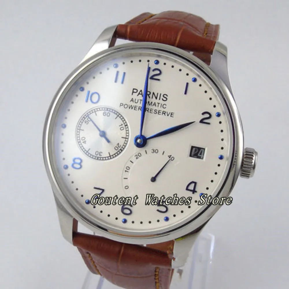 

43mm Parnis White dial Power Reserve SS Case Seagull 2530 Automatic Men's Watch