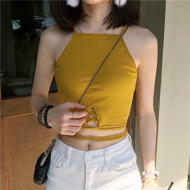 Mihoshop Ulzzang Korean Korea Women Fashion Clothing Summer Casual Sexy Cool Black Bandage Camisole Chic