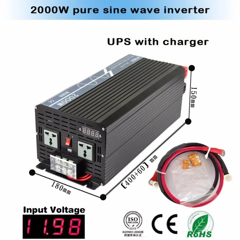 

with UPS function power inverter 2000w / peak 4000w DC 12V 24V to AC 220v 230V inverter with LCD digital display+fast charger