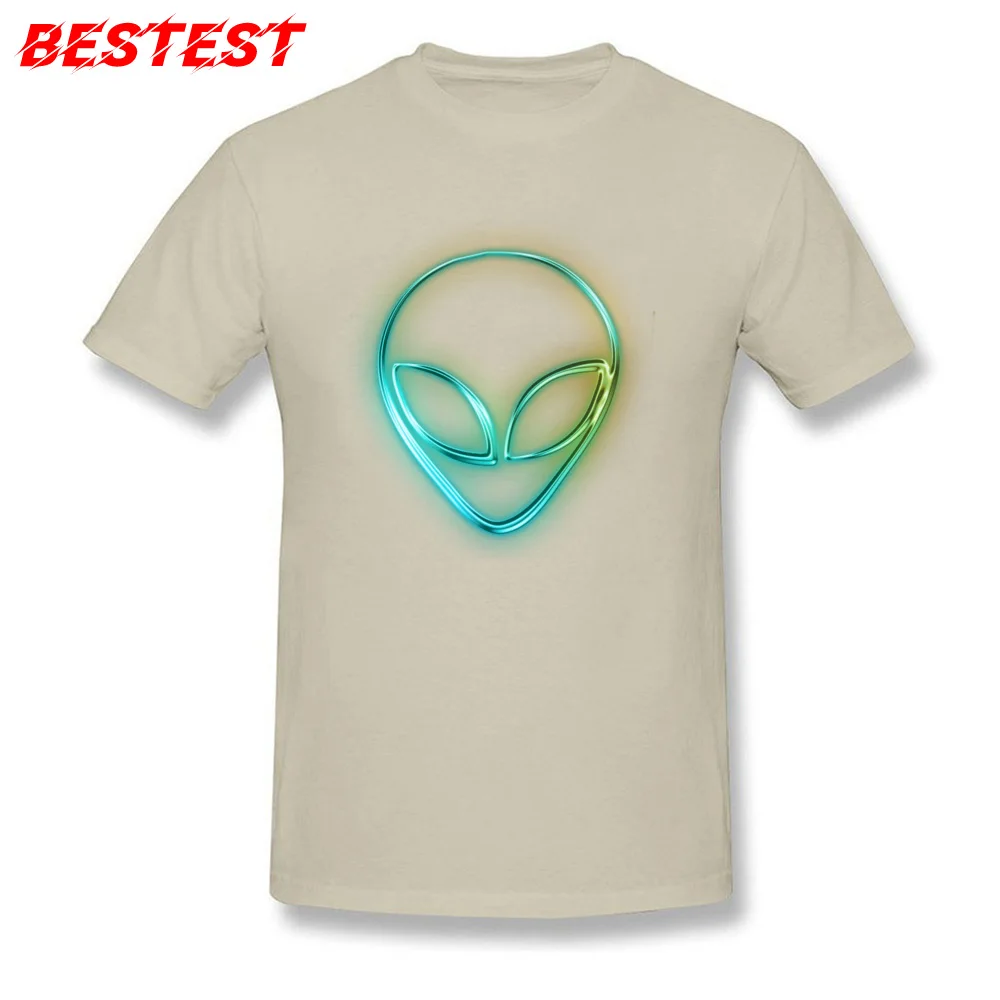 alien neon 081818 Comics Tshirts for Students 100% Cotton Labor Day Tops Shirt Family Tees Short Sleeve Company Crew Neck alien neon 081818 beige