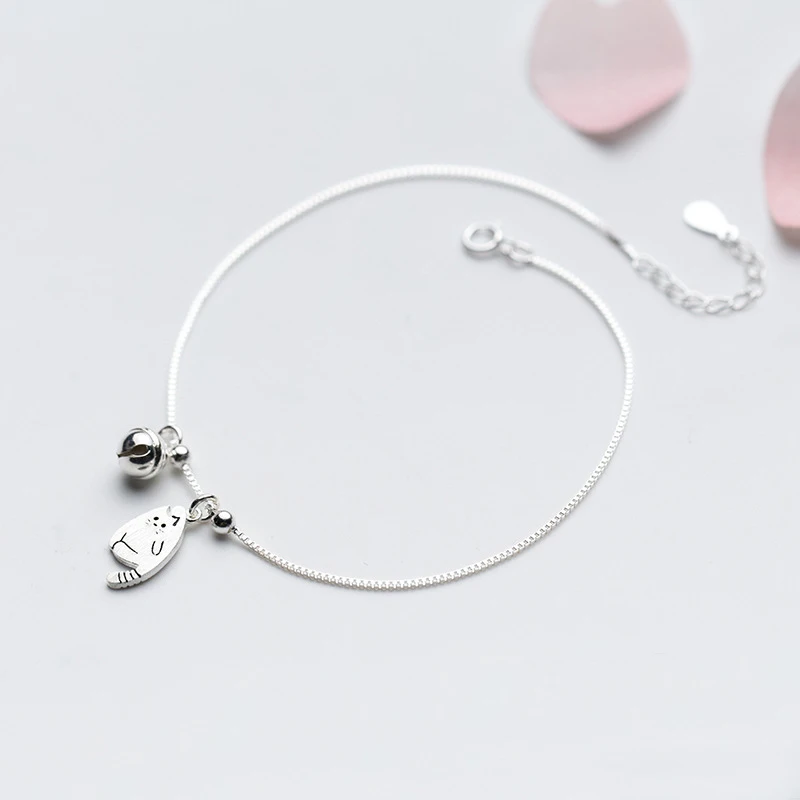 MloveAcc 925 Sterling Silver Anklet Women Barefoot Leg Chain Cute Cat & Bell Charm Beach Foot Jewelry MloveAcc 925 Sterling Silver Anklet Women Barefoot Leg Chain Cute Cat & Bell Charm Beach Foot Jewelry