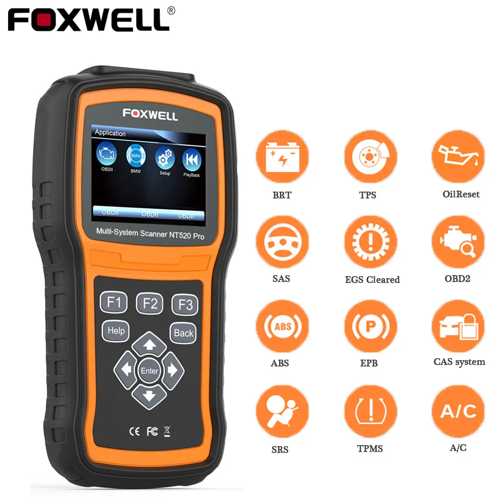 Foxwell NT520 PRO Full Системы OBD2 сканер ABS подушки безопасности srs SAS результаты аварии DPF EPB