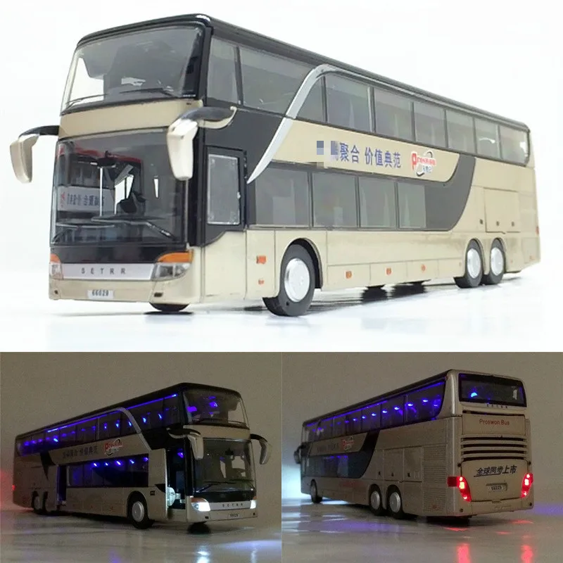 

1:32 High Simulation Double Sightseeing Bus Model Toy Cars Alloy Flashing Sound Vehicle Hot Sell Toys for Kids Children