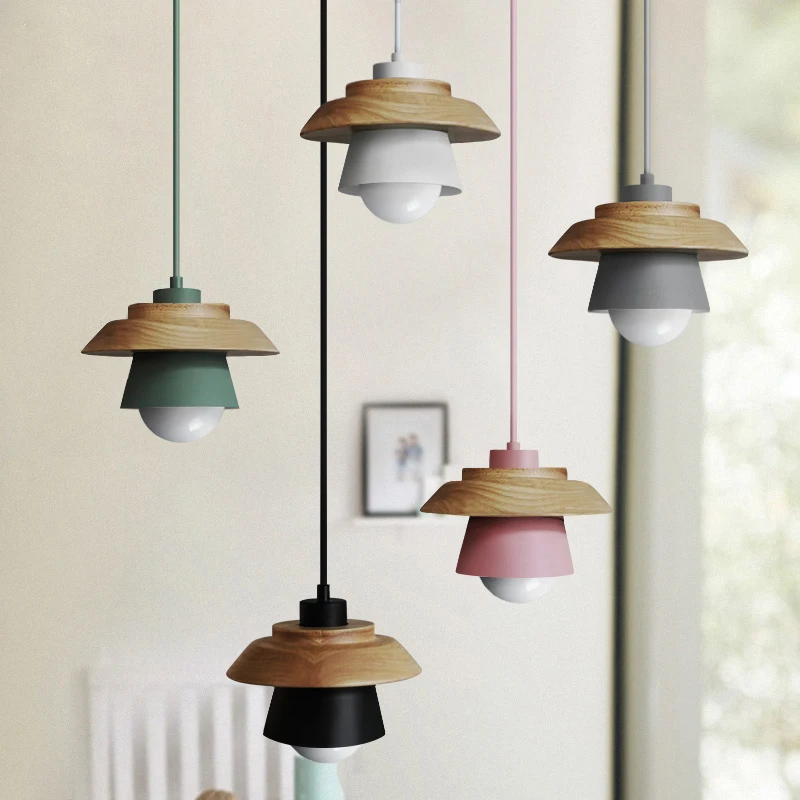 

LED Pendant Lamp Vintage Loft Light Nordic Creative Indoor Wooden Modern Colorful Kitchen Bedroom Restaurant Home Lighting Decor