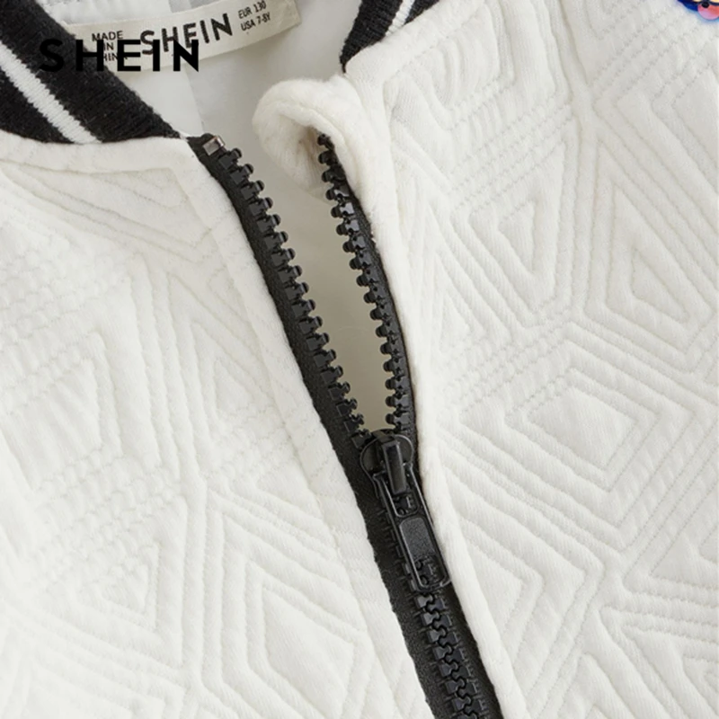 Goede SHEIN Kiddie Sequin Raglanmouwen Rits Slogan Brief Afdrukken Meisjes Jas Jas Kinderkleding 2019 Lente Casual Jack Voor Kinderen