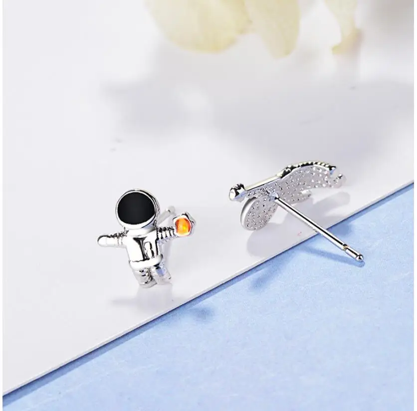 925 пробы серебряные асимметричные серьги-гвоздики с астронавтом для женщин, свадебные Brincos pendientes mujer moda EH1199