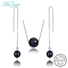 L& zuan 925 пробы серебряный комплект ювелирных изделий для женщин синий песчаник длинные серьги и кулон цепочки ожерелья женский