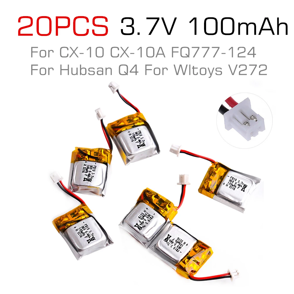 

20pcs/lot 3.7V 100mAh lipo Battery for FQ777-124 Hubsan Q4 Wltoys V272 Mini RC Quadcopter Drone parts