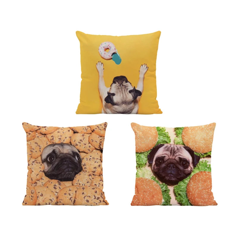 

Cute French Bulldog Cushion Cover Burger Biscuit Fries Around Dog'S Face Hug Pillow 45Cm Peach Skin Decorative Sofa Pillowcase