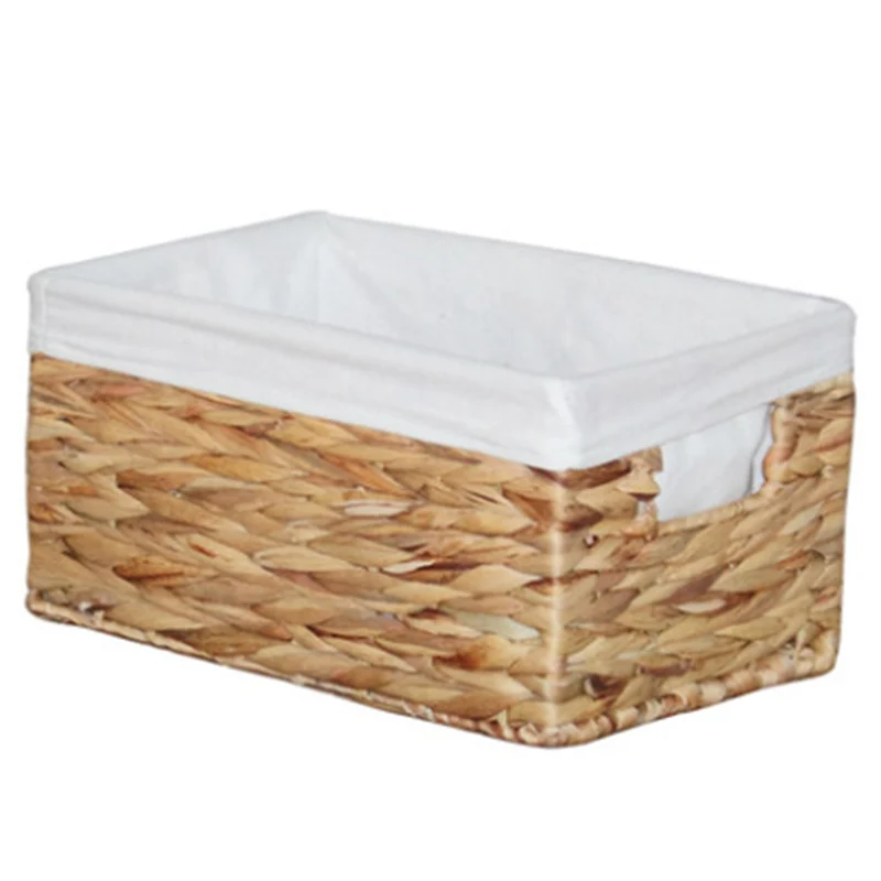 

Straw Basket for Storage Sundries Clothes Dirty Laundry Small Handmade Natural Rattan Woven Seagrass Baskets with Lining Large