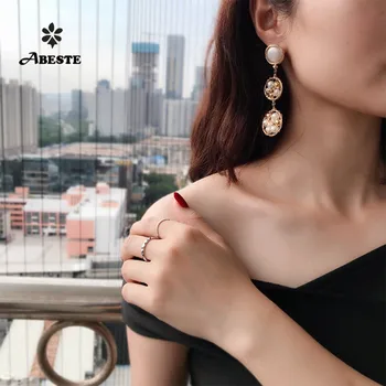 

ANI 14K Roll Gold Women Drop Earring Natural Freshwater White Pearl Gold Earring Dangle oorbellen Handmade Jewelry Baroque Shape