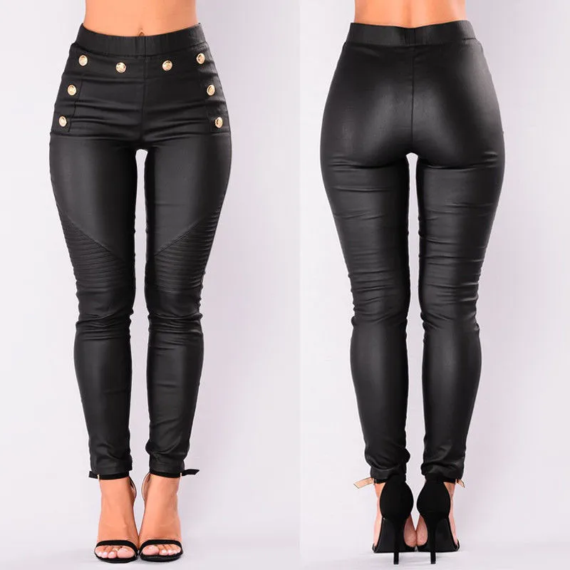 

2018 New Stylish Spring Autumn Women's PU Leather Full Pencil Pants Stretchy Push Up Solid Skinny Tight Trousers Sexy Clubwear