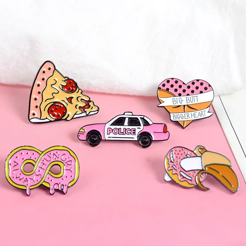 

Pink Collections Zombie Pizza Donut Hot Dog Banana Heart Butt Car Infinite Always Hungry Hard Enamel Lapel Pin Badges Brooches