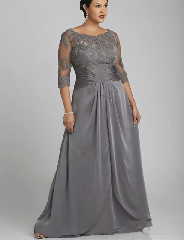 Grijs 2019 Moeder Van De Bruid Jurken A-lijn 3/4 Mouwen Chiffon Kant Plus Size Formele Bruidegom Lange Moeder Jurken Voor bruiloft Grijs 2019 Moeder Van De Bruid Jurken A-lijn 3/4 Mouwen Chiffon Kant Plus Size Formele Bruidegom Lange Moeder Jurken Voor bruiloft