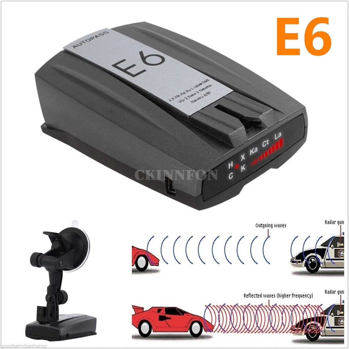 

DHL 20PCS E6 360 Degree Car Cobra Speed Laser Dog Radar Detector GPS Voice Alert Safety (Color: Black)